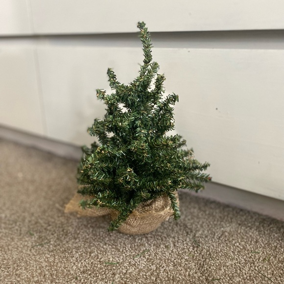 Artificial christmas tree- small at 13 inches with brown wrapping on bottom. - Picture 3 of 3